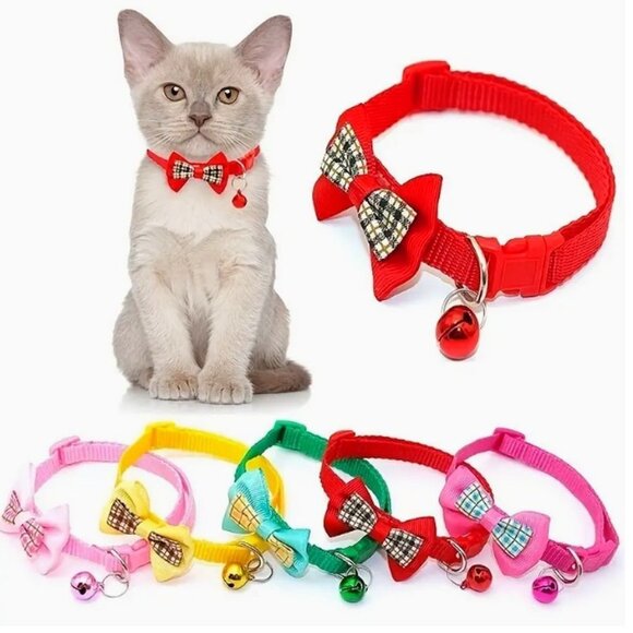 Kylee Kaylen Colorful Yellow Plaid Bow Tie Bell Cat Collar and Toys Gift Package - Picture 2 of 9